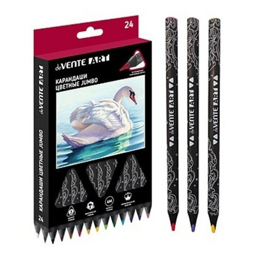 Карандаши 24 цвета, deVENTE Jumbo Art трёхгранные, 4 мм карандаши цветные для рисования мягкие набор
