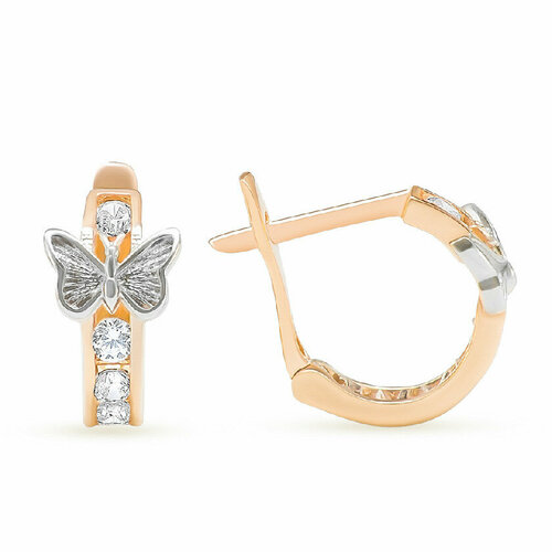 Серьги РОСТЗОЛОТО, красное золото, 585 проба, фианит, красный, золотой