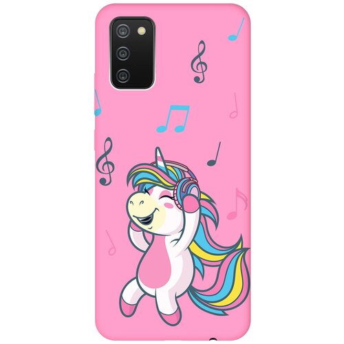 Матовый чехол Musical Unicorn для Samsung Galaxy A02s / Самсунг А02с с 3D эффектом розовый