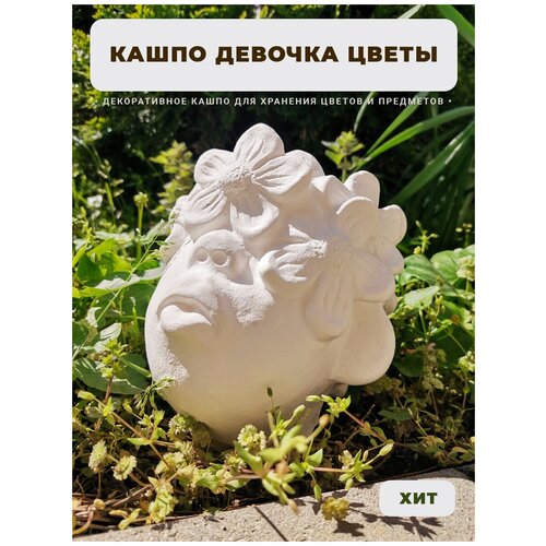Кашпо Девушка Цветы / Гипсовое кашпо голова / Кашпо для суккулентов Девочка Цветы