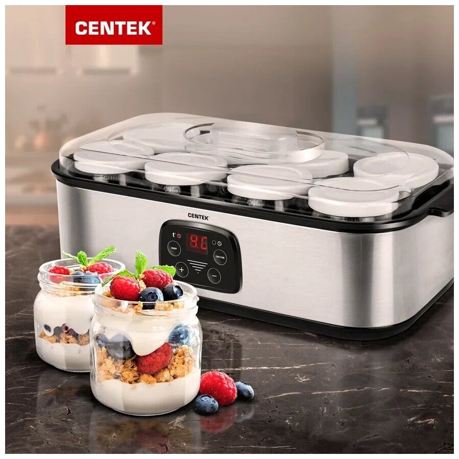 Йогуртница CENTEK, 30 Вт, 8 ёмкостей, стекло, таймер, CT-1443