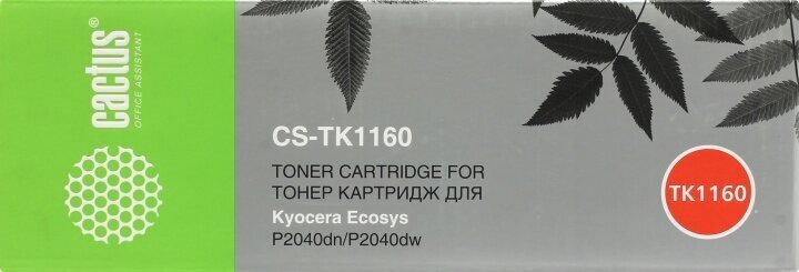 Картридж Cactus CS-TK1160 TK-1160 черный, для KYOCERA Ecosys P2040dn/P2040dw, ресурс до 7200 страниц