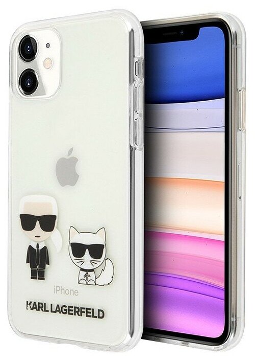 Чехол Karl Lagerfeld Ikonik Karl & Choupette Hard для iPhone 11, прозрачный