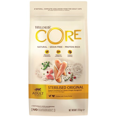 Сухой корм для стерилизованных взрослых кошек Wellness CORE Original, с курицей и индейкой 300 г