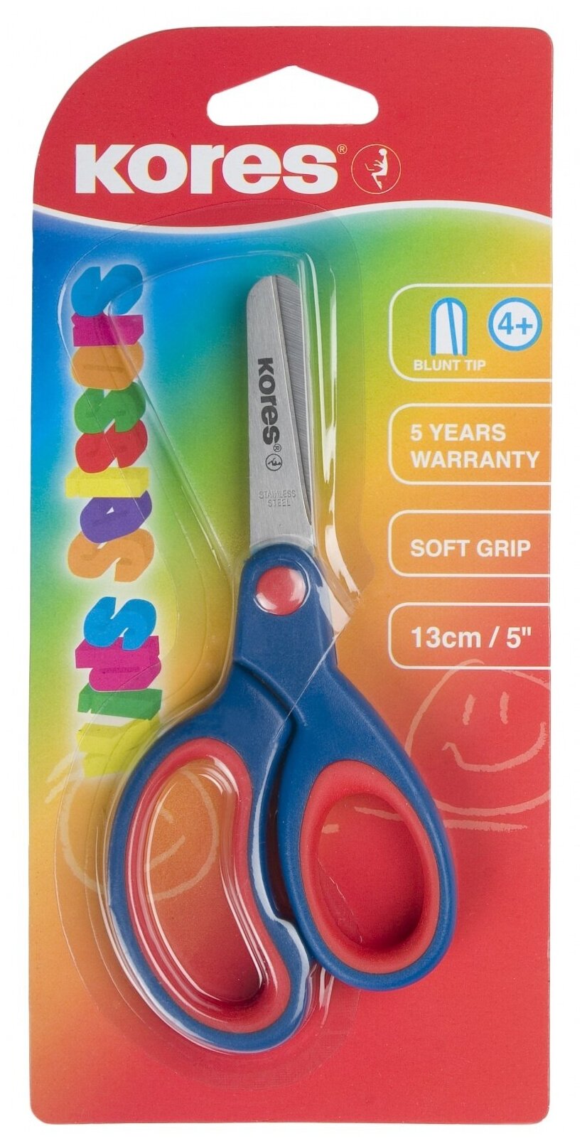 Ножницы Kores детские, Softgrip, 13 см, с пластик, прорезиненные, асимметричные ручки