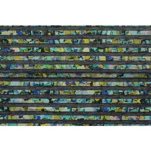 фото Ткань органза cadena чёрного цвета в поперечную жаккардовую полоску ярких васильково-фисташковых тонов, ш142см, 0,5 м