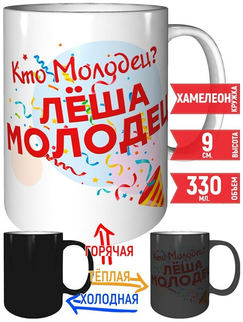 фото Кружка Кто молодец? Лёша молодец! - хамелеон, с изменением цвета.