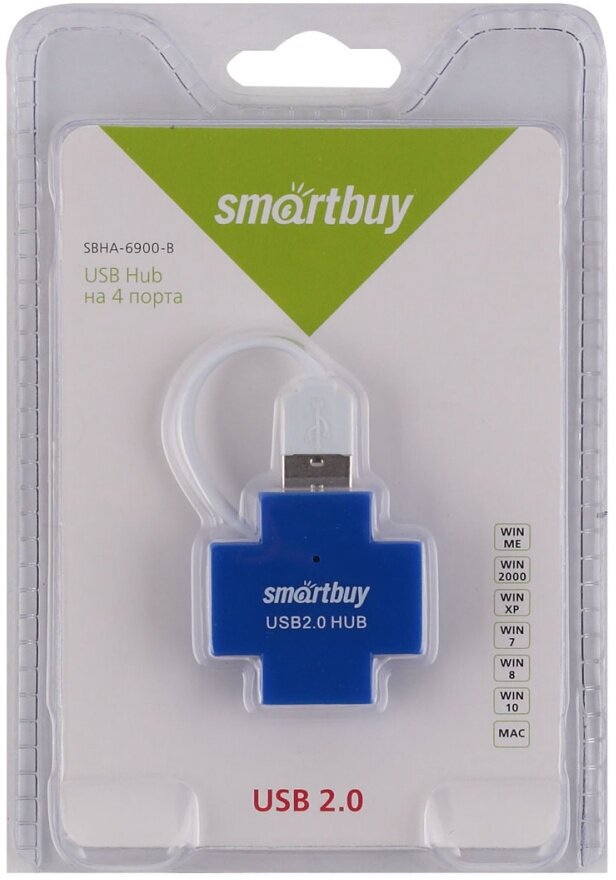 USB 20 Хаб Smartbuy 6900 4 порта голубой (SBHA-6900-B)