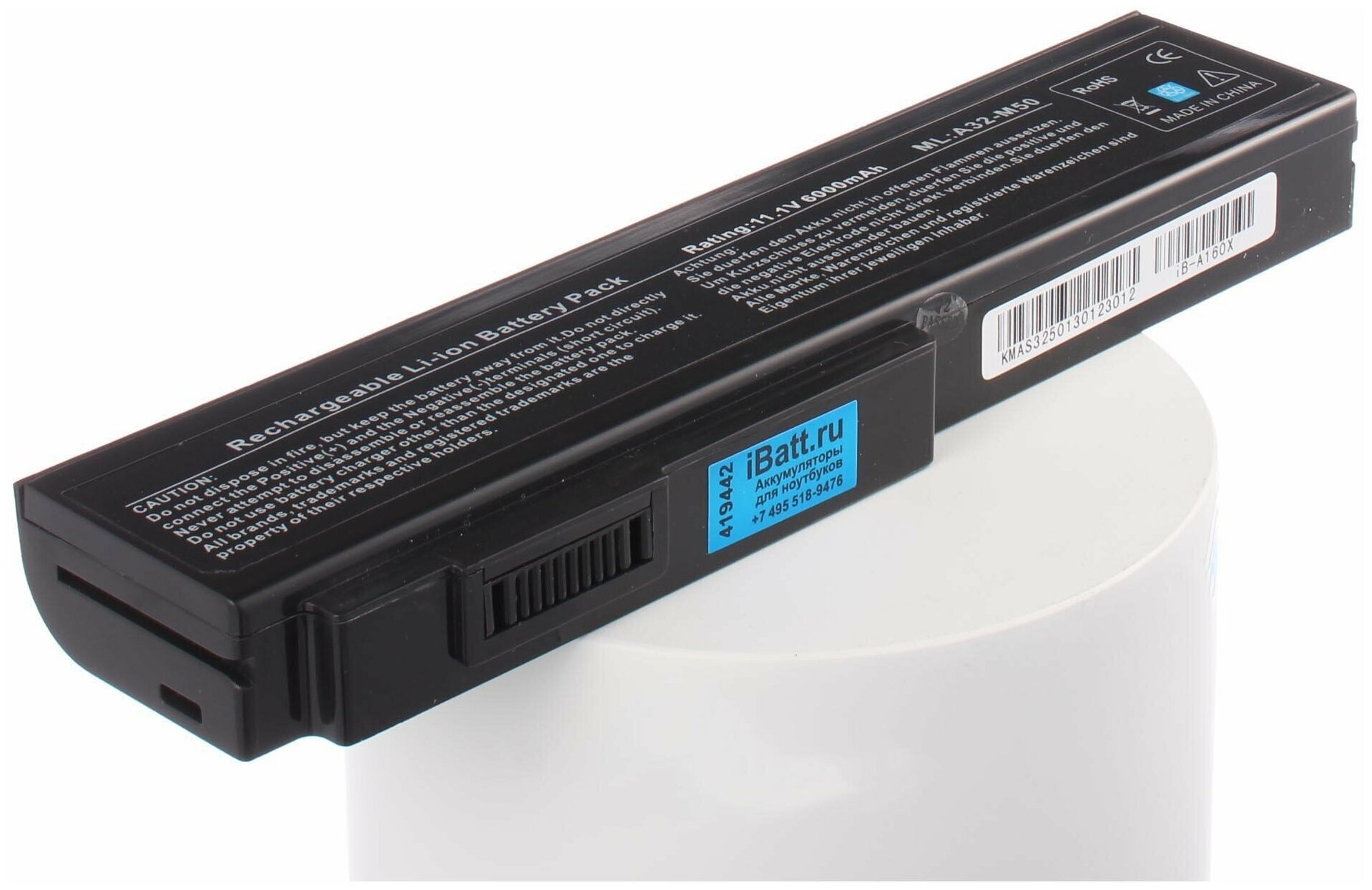 Аккумуляторная батарея iBatt iB-U3-A160X 6800mAh для Asus B43A, X55Sr, M50Vn, N43SL, G50VT, L50VN, B43F, VX5 Lamborghini, G51JX 3D, G51J 3D, B43J, G51VX, M60VP, B43E, N43JM, M50Q, N53JL, X57SR, X57VC, B43S, N61Vf, X57VN, ASUSPRO B43V, N43JQ