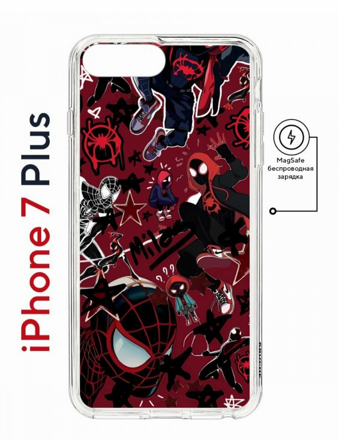 Чехол на Айфон 7 Plus/ 8 Plus MagSafe Майлз Человек-паук Kruche Print, бампер на iPhone 7 Plus, 8 Plus МагСейф, противоударная накладка с магнитом