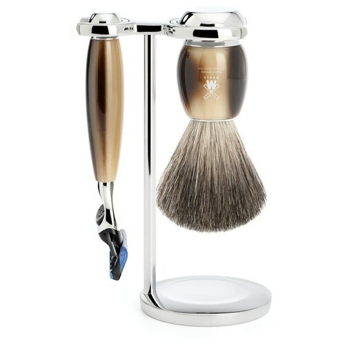 Бритвенный набор MUEHLE VIVO, смола, цвет рога, натуральный барсучий ворс, бритва Fusion