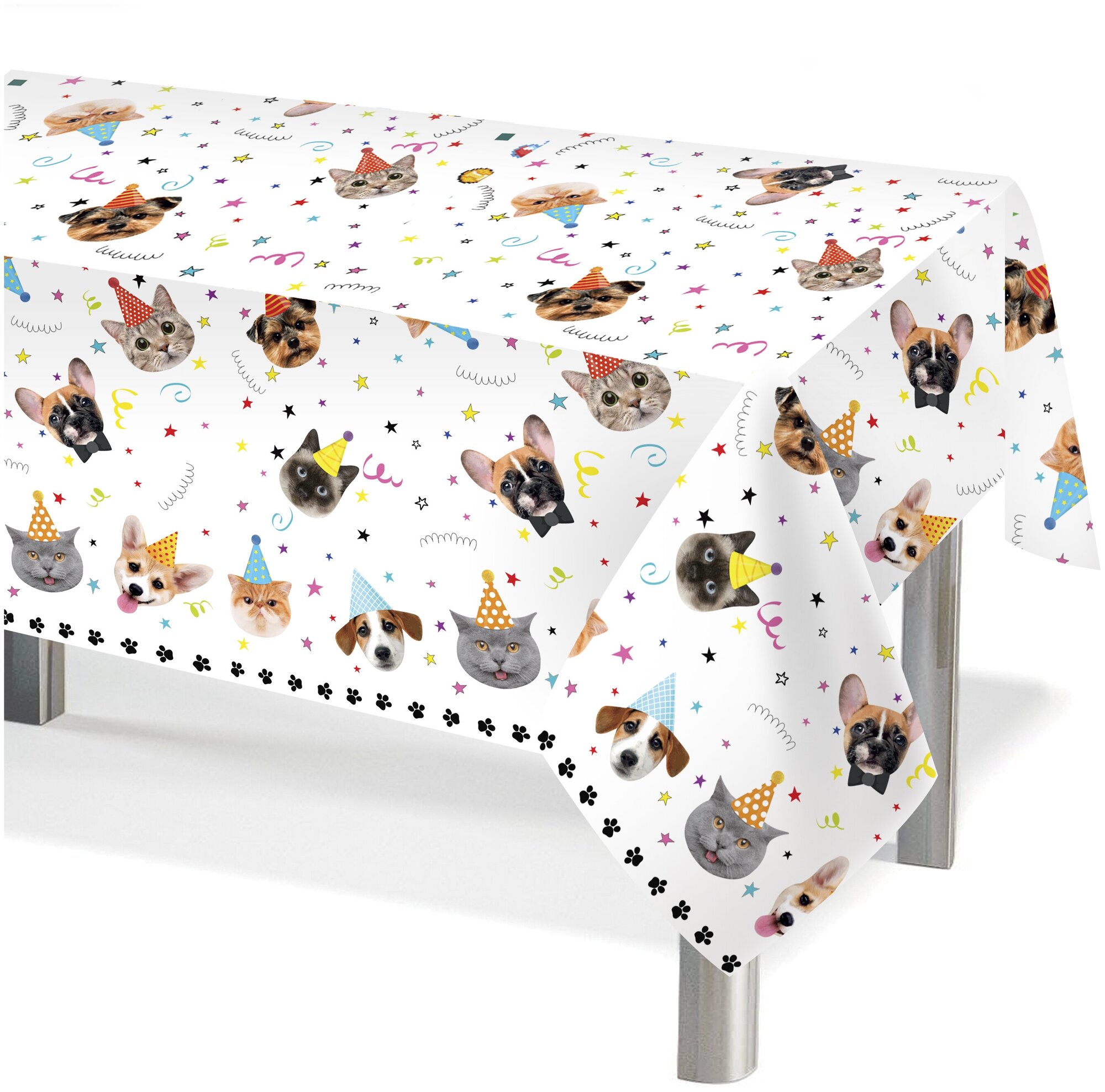 фото Одноразовая Скатерть ПЭТ, Котики и Собачки, 120*180 см, 1 шт.