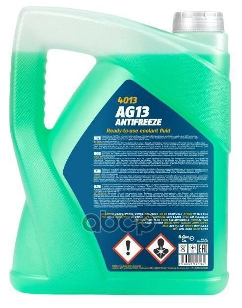 Mn4013-5_antifreeze Ag13 -40 Зел Прозрачная Кан 5л (5.4кг) Mn4013-5 MANNOL арт. MN40135