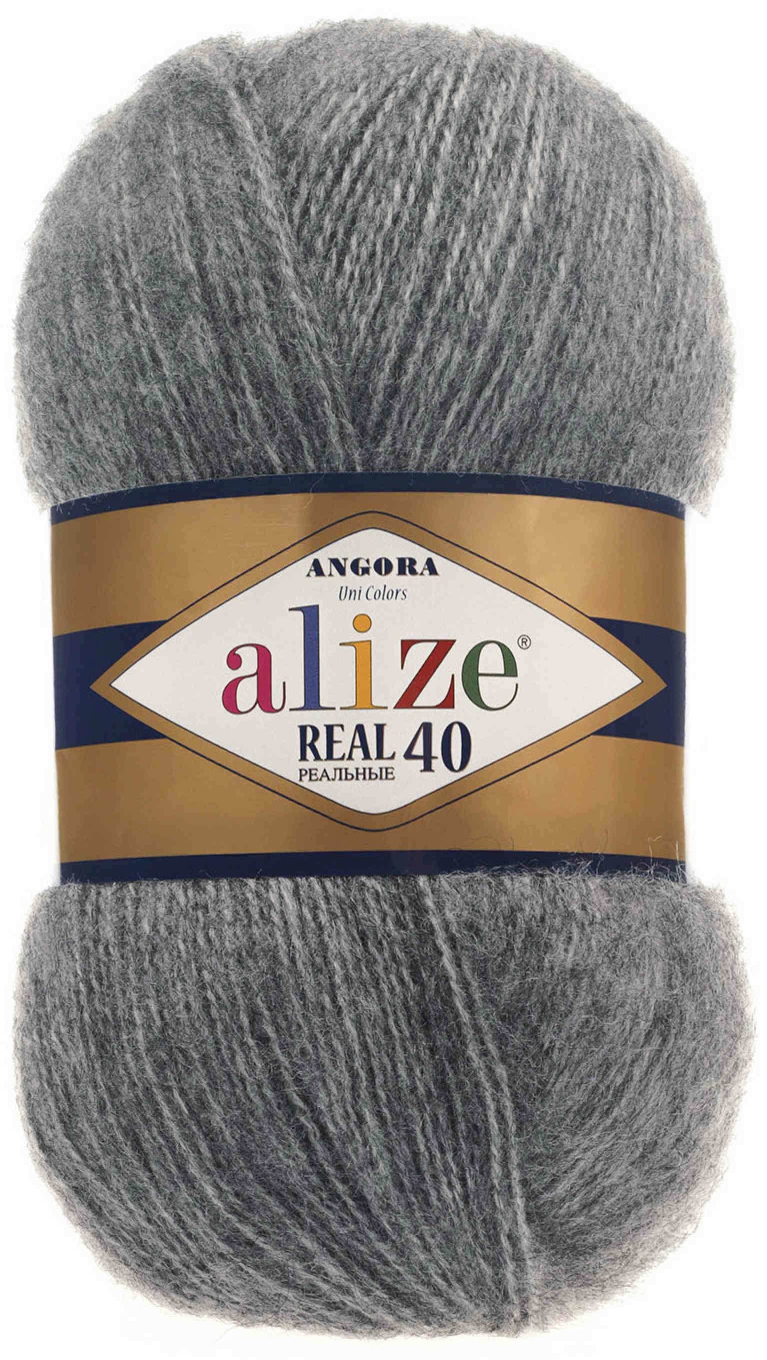Пряжа Alize Angora Real 40 серый меланж (182), 60%акрил/40%шерсть, 430м, 100г, 1шт