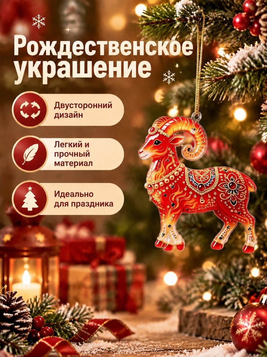 Елочная игрушка 8 см коза разноцветный 5 шт. акриловых плоск