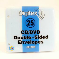 Конверты для CD DVD дисков Digitex на 2 диска пластиковые, цветные, 25 штук