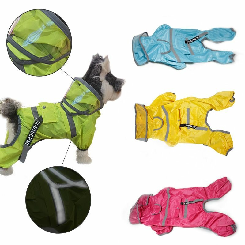 Одежда для собак, дождевик-комбинезон для мелких средних и крупных пород, плащ непромокаемый с капюшоном прочный тканевый - фотография № 3