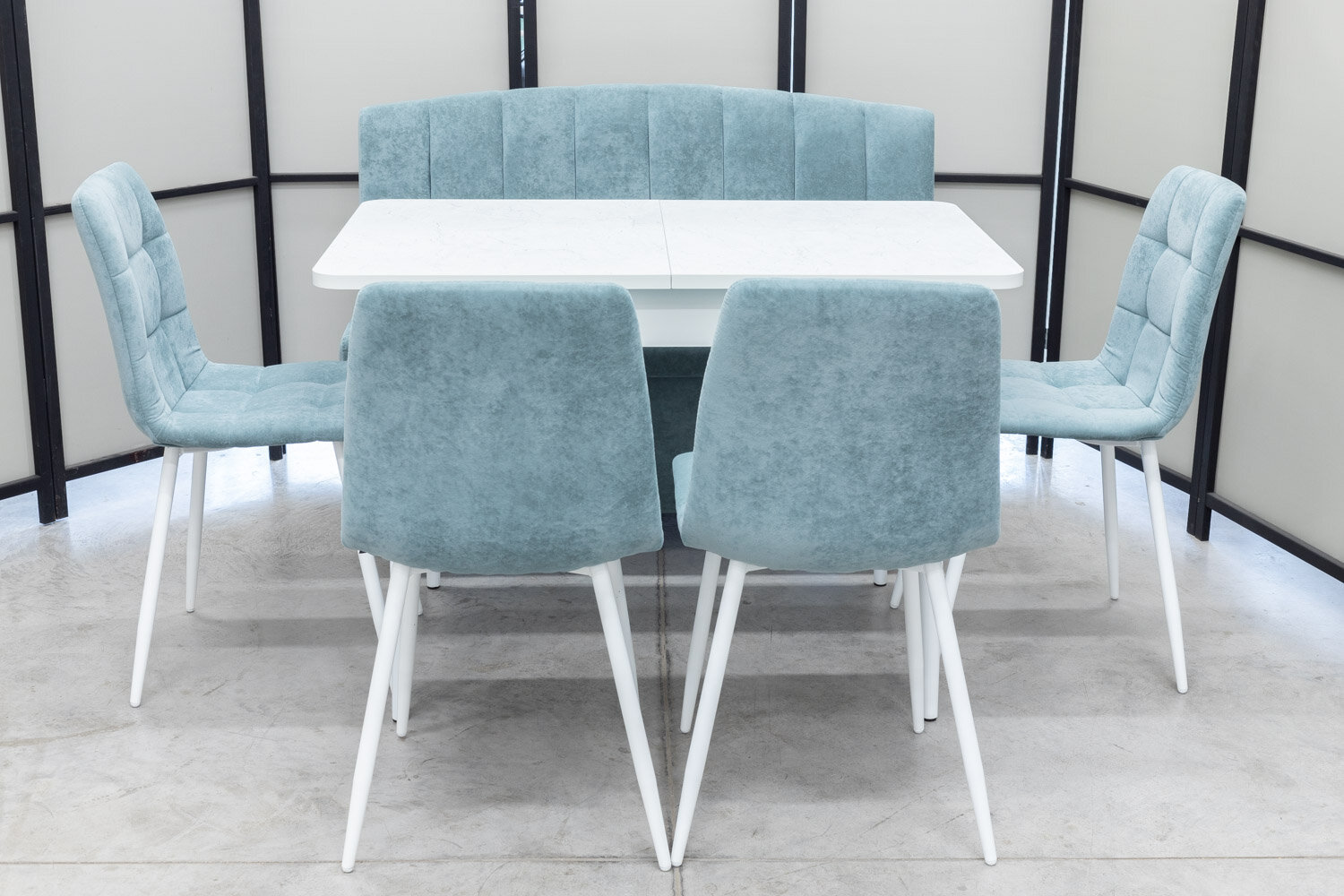 Обеденная группа Альт-3 Кватро, стол белый Ост термопластик, 110(140)х70 см, обивка дивана антивандальная, моющаяся, антикоготь, цвет ментол - фотография № 7