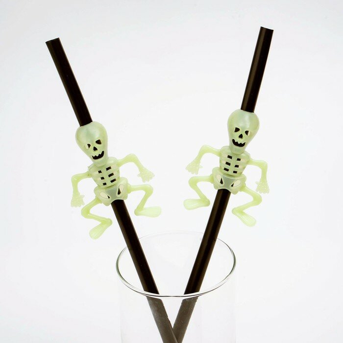 Трубочки для коктейля «Скелет», набор 5 шт., светится в темноте - фотография № 2
