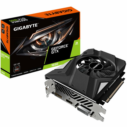 Видеокарта GIGABYTE GTX1650 4GB GDDR6 OC 128-bit DVI-D HDMI DP 1FAN RTL (GV-N1656OC-4GD 4.0) видеокарта gigabyte gv r65xtgaming oc 4gd rx6500xt 4gb gddr6 64bit dp hdmi rtl