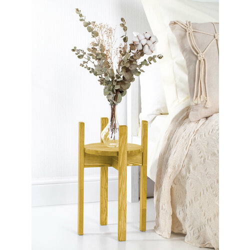 Квартет Мебель/ Высокая подставка под цветы в скандинавском стиле из массива сосны в горчичном цвете
