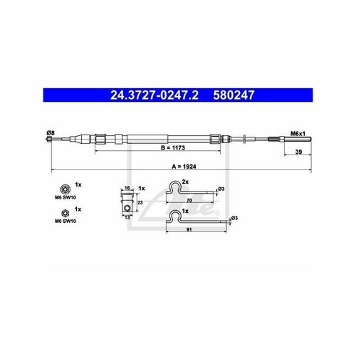 Трос ручного тормоза L BMW E39 all 95-04 ATE 24.3727-0247.2