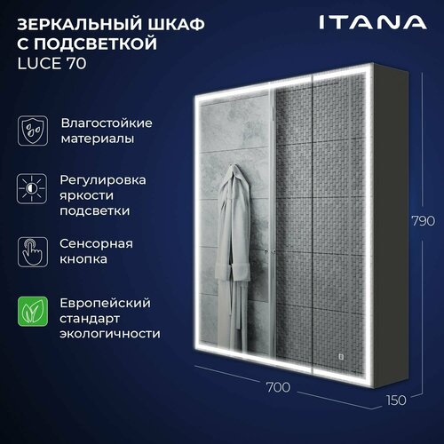 Зеркало-шкаф с подсветкой Итана Luce 70 700х150х790 Графит