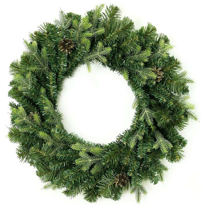 Венок декоративный 50см хвоя литая +ПВХ с шишками 