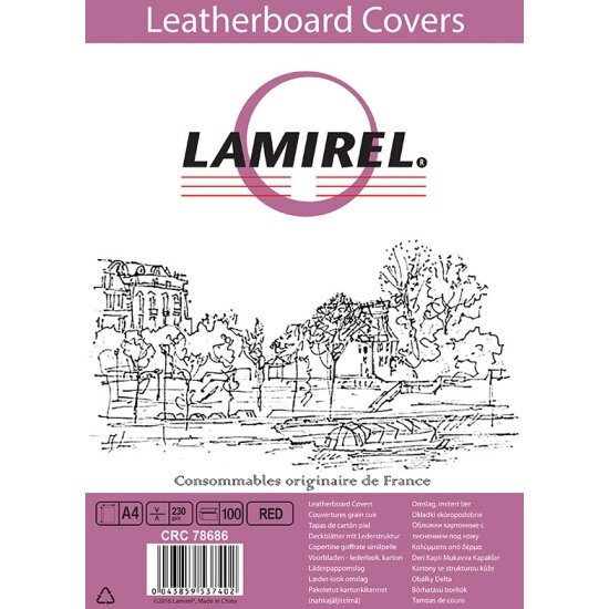Обложки для переплета картонные Lamirel Delta A4, с тиснением под кожу, цвет: красный, 230г/м2, 100 шт