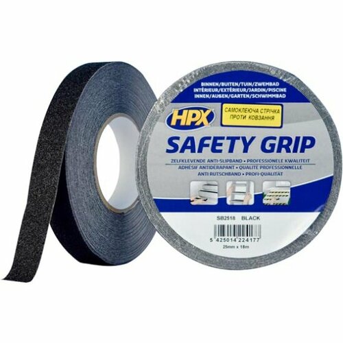 Лента безопасности Hpx SB2518 SAFETY GRIP чёрная, 25мм х 18м