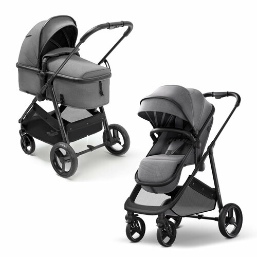 Коляска для новорожденных трансформер 2 в 1, дождевик в комплекте, 0+, серый