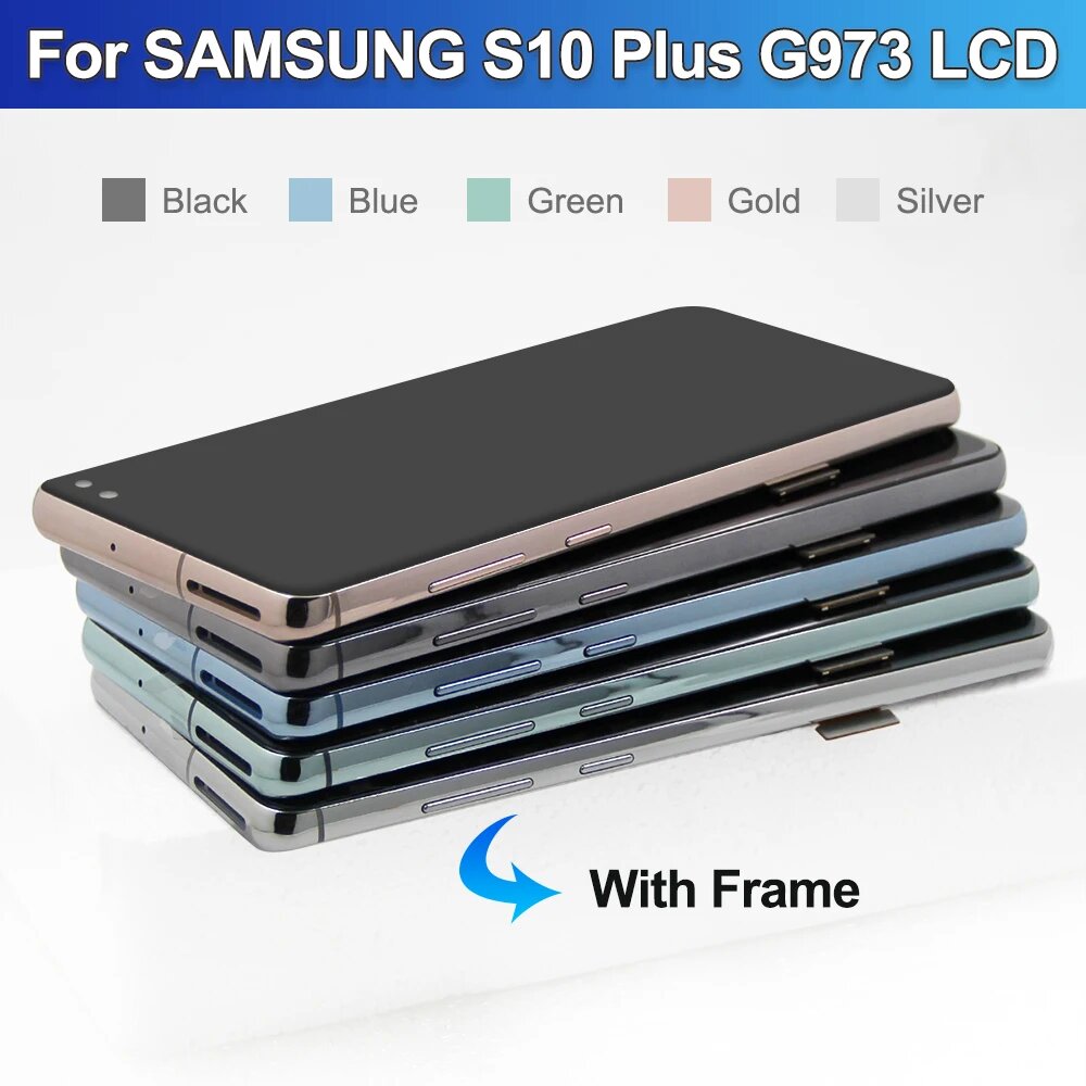 Протестированный TFT-экран для S10 Plus с рамкой, для Samsung Galaxy S10 + G975 G975F/DS, ЖК-дисплей, сенсорный экран, дигитайзер, замена, Black With Frame — фото 1