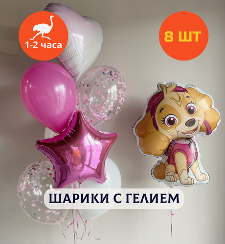 Изображение товара Шарики воздушные на день рождения, воздушные шары с гелием, шары с днем рождения, набор шаров для девочки "Щенячий патруль Милашка Скай", Купить Шары, 8 шт.