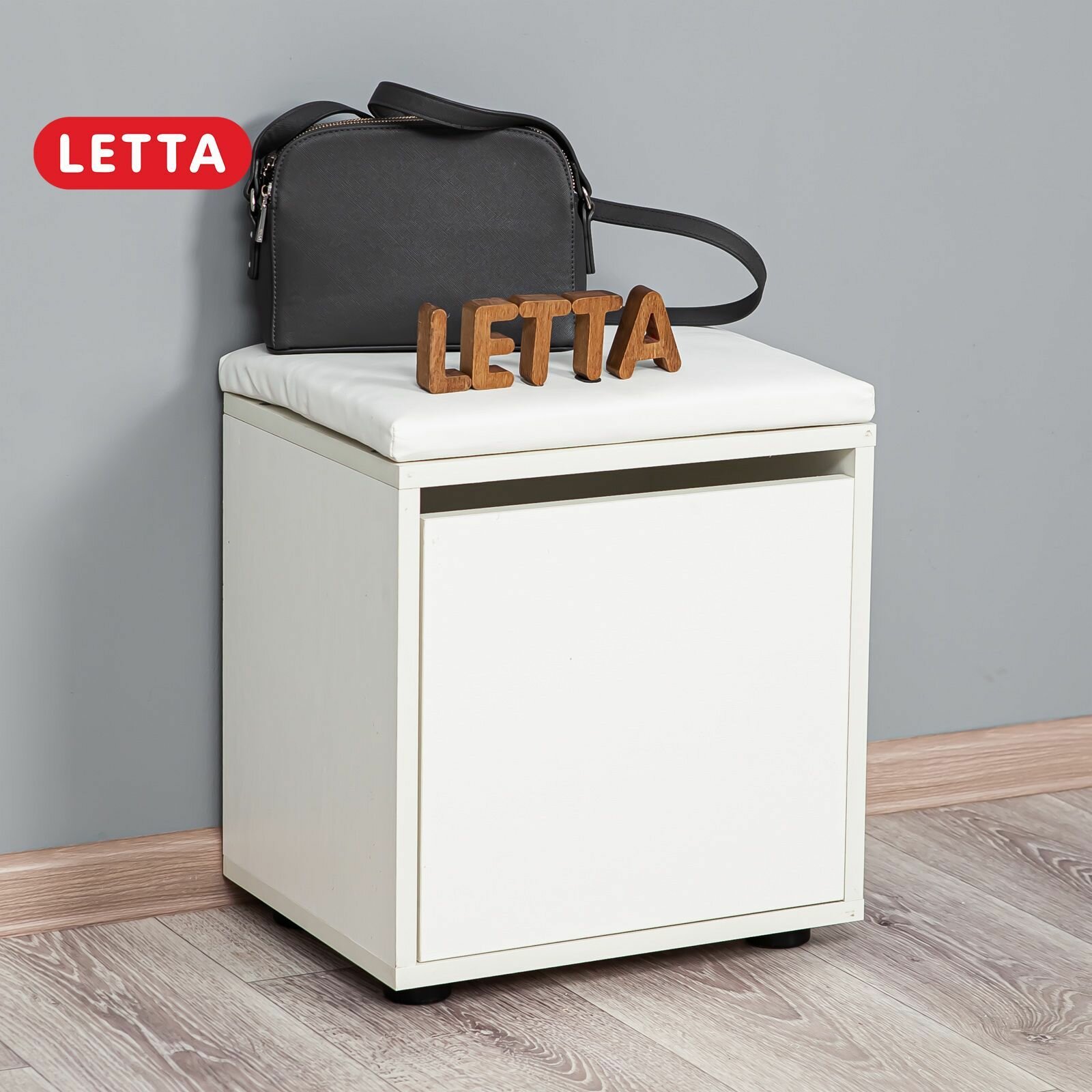Обувница Letta "Мальта", с сиденьем и полками, ЛДСП, белая, 38 см х 30 см х 42,5 см