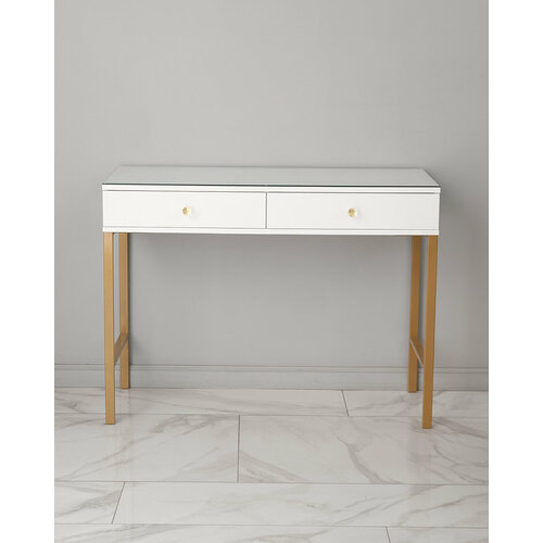 Туалетный столик-консоль белый на золотых ножках , ЛДСП, металл, 100 x 40 x 78 см