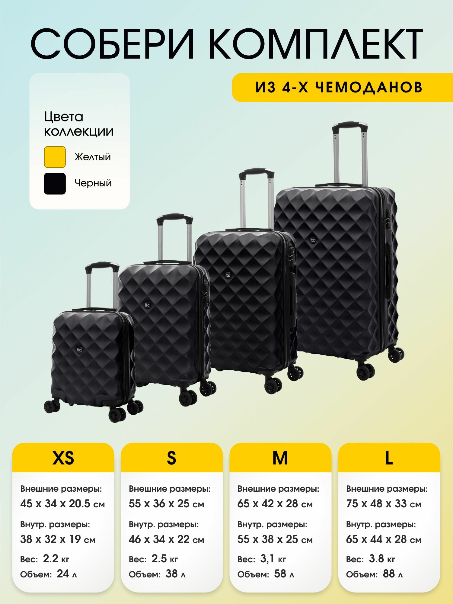 Чемодан itcovers, 88 л, размер XL, black — фото 1