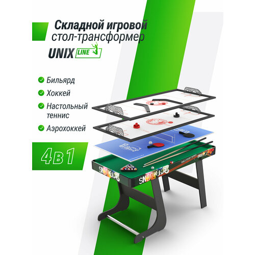 Игровой стол UNIX Line Трансформер 4 в 1, аэрохоккей, хоккей, бильярд и настольный теннис для детей и взрослых, 125х63 cм UNIXLINE