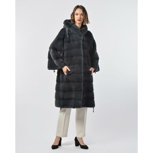 Пальто Manakas Frankfurt, норка, силуэт свободный, карманы, капюшон, размер 44, серый