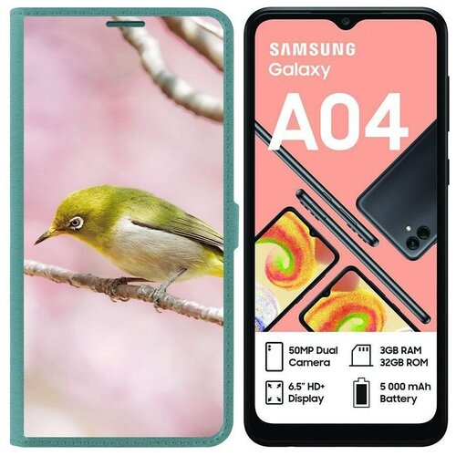 Чехол-книжка Krutoff Eco Book для Samsung Galaxy A04 (A045) Японская белоглазка (зелёный опал)