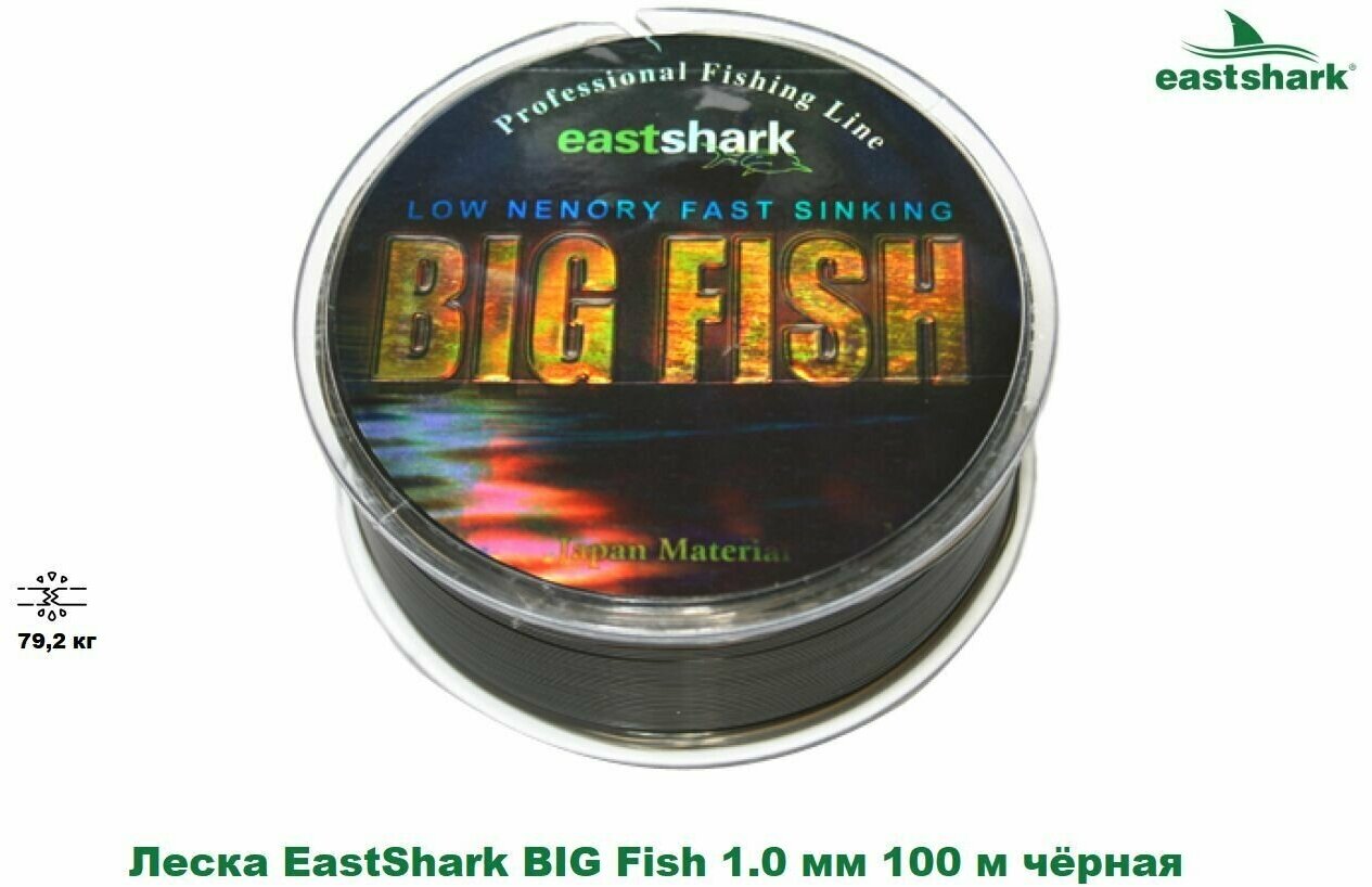 Леска EastShark BIG Fish 1,0 мм 100 м чёрная (79,2 кг)