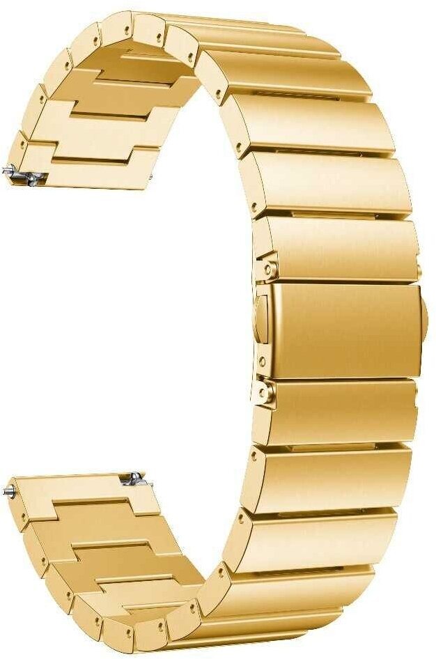 Сменный ремешок-браслет MyPads Inox Clip стальной железный металлический для умных-смарт часов Huawei Watch GT 2 Pro из нержавеющей стали c одинарными плоскими звеньями с замком-застежкой клипса и дизайном (золотой)
