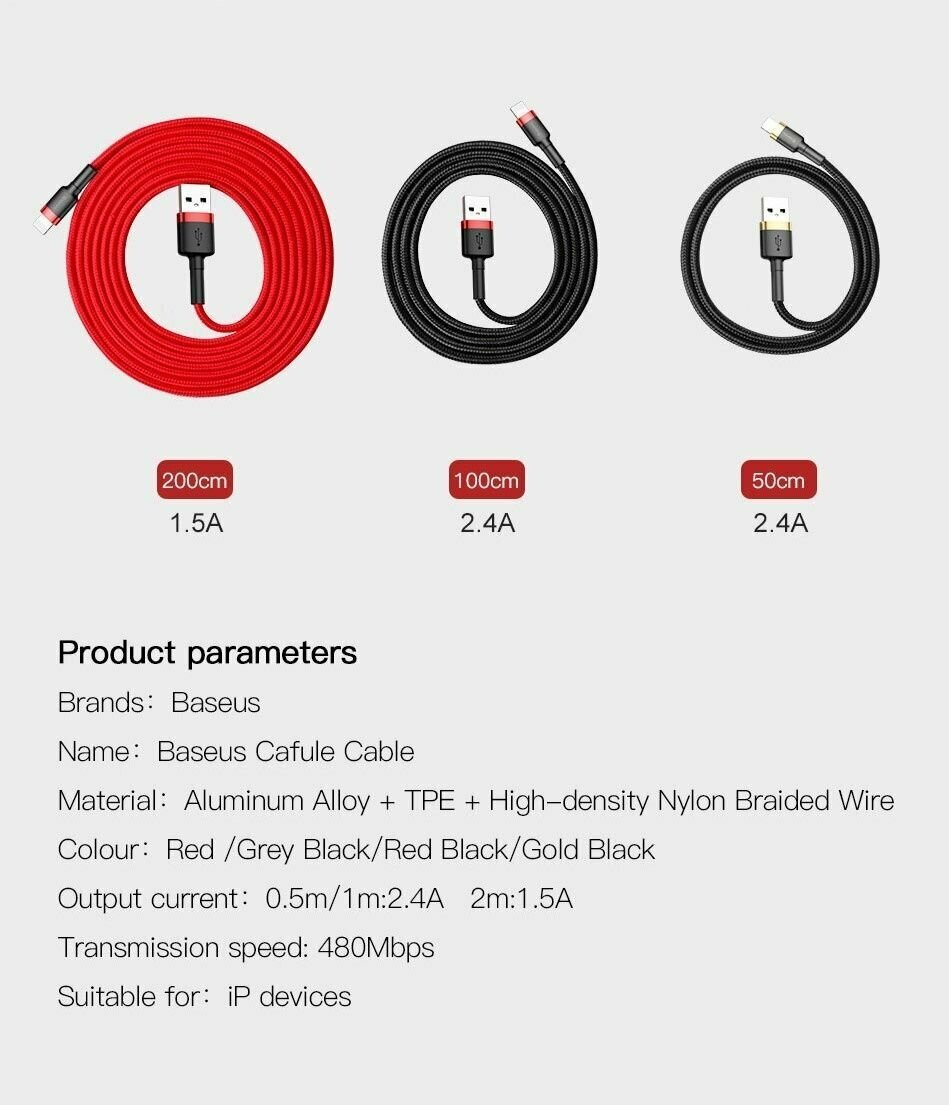 Кабель Baseus (CALKLF-R09) USB/Lightning 3m (Red) - фото №11