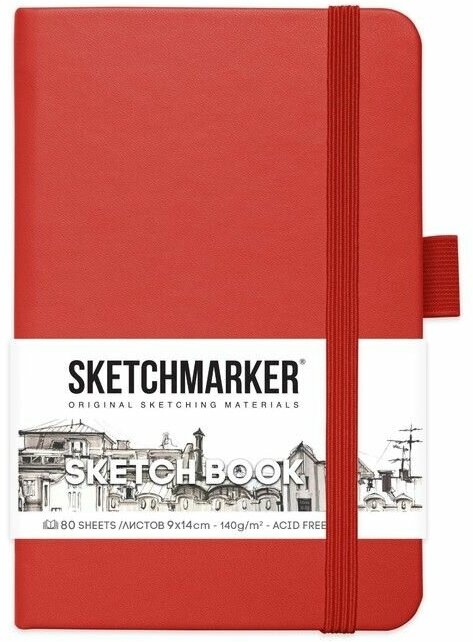 Блокнот для зарисовок Sketchmarker 9х14 см 80 л 140 г, твердая обложка Красный - фото №7