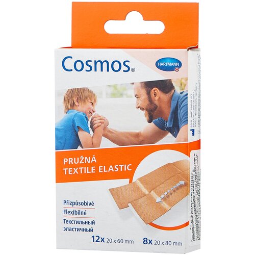 Набор пластырей 20 шт. COSMOS TEXTIL ELASTIC, эластичный, 2 размера, европодвес, 535223