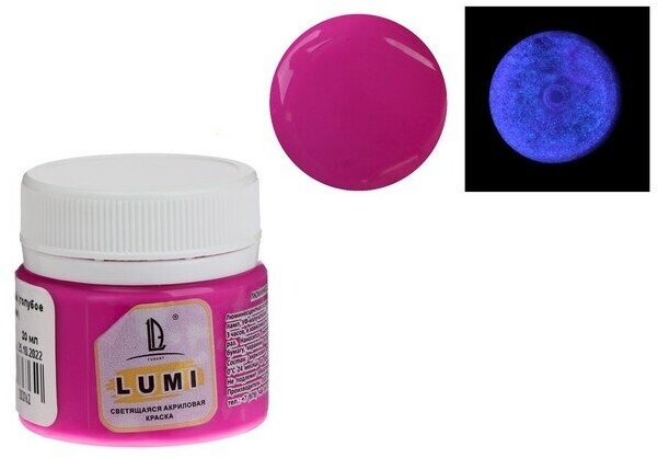 LUXART Краска акриловая люминесцентная (светящаяся в темноте), LUXART Lumi, 20 мл, фиолетовый, небесно-голубое свечение (L11V20)