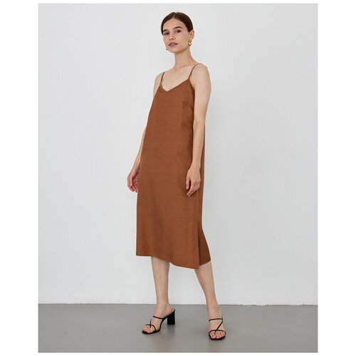 фото Cocos атласное платье-комбинация с разрезом, коричневый, m