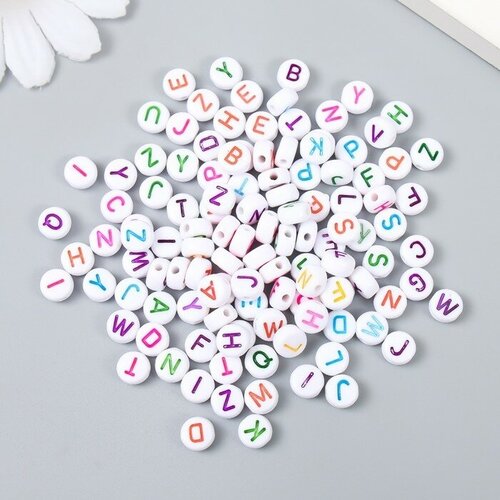 Бусины для творчества пластикАнгл. буквы в кругеразноцветные набор 15 гр 0,3х0,6. х0,6см микс 948558, 2 штуки