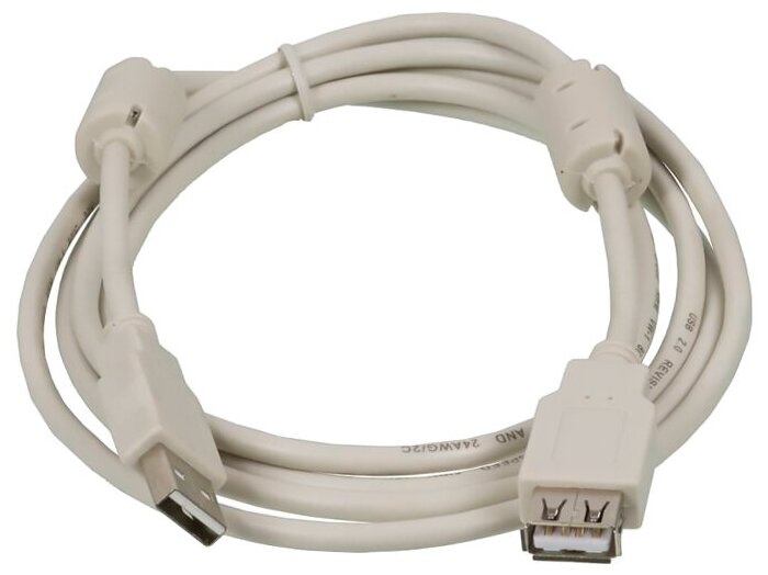 Кабель Ningbo -удлинитель USB2.0-AM, AF-1.8M-MG USB A(m) USB A(f) 1.8м феррит.кольца