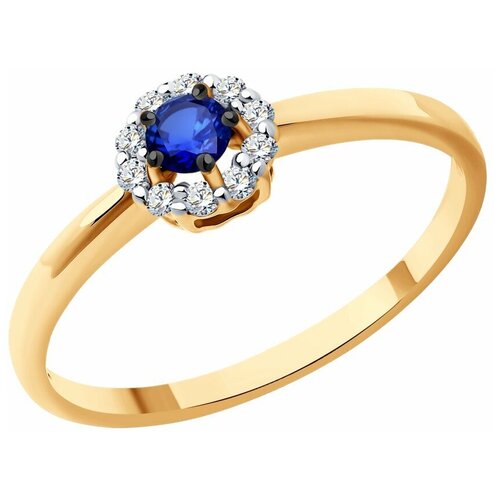 Кольцо Diamant красное золото, 585 проба, бриллиант, сапфир, размер 16