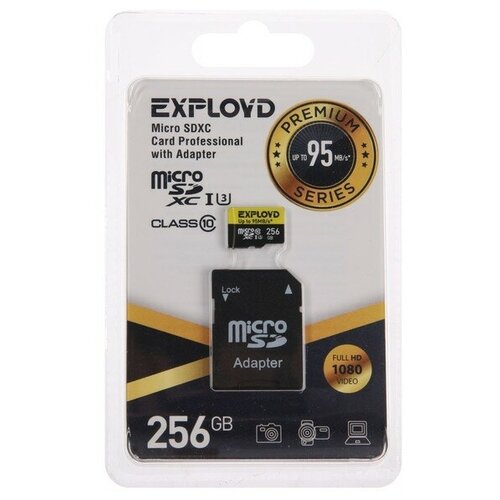 Карта памяти Exployd microSD, 256 Гб, SDXC, UHS-1, класс 10, с адаптером SD карта памяти oltramax microsd 256 гб sdxc uhs 1 класс 10 с адаптером sd